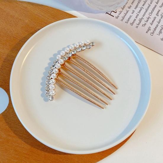Elegant Faux Pearls Rhinestone Hair Comb Simple Women Bride Golden Simple Decor Hair Stick Wedding Birthday Hair Accessories