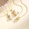Nidin 3 Styles Cute Bear Pendant Necklace For Women Girls Shiny Crystal Zircon Imitation Pearl Sweet Fashion Jewelry Gifts