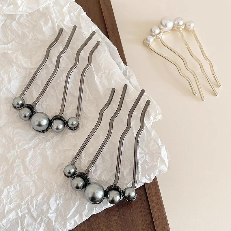 Metal U-Shaped Hair Stick For Women Girls Simple Pearl Hair Clip Pins Bun Maker Hairstyle Tools Hair Accessories