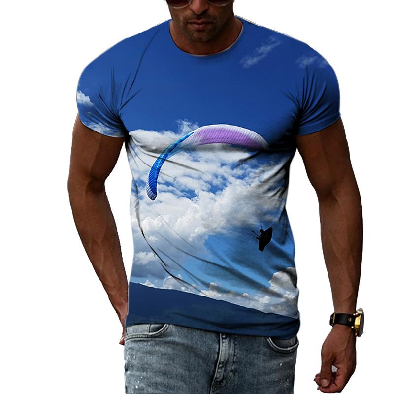 FashionSummer Paragliding 3D Print T-Shirts Streetwear Men Casual Oversized O-Neck Short Sleeved T Shirt Tees Tops Clothing