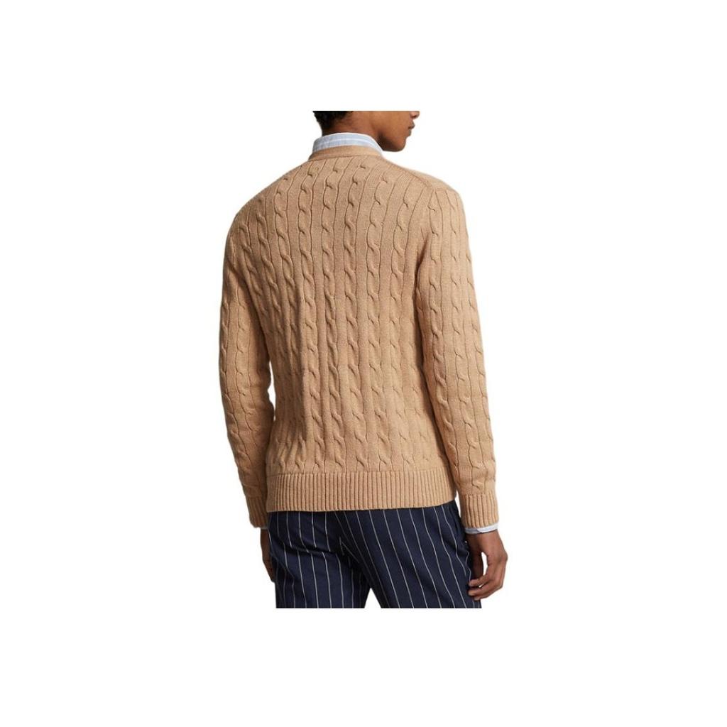 Polo Ralph Lauren Solid Color V-Neck Casual Long Sleeve Knit Sweater Men sweater Camel MNPOSWE16821786-200