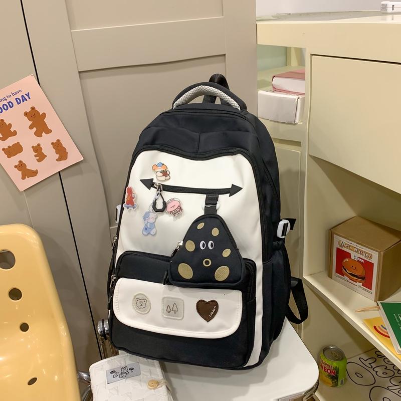 Schoolbag Women's Large Capacity Backpack Student Color Block Backpack with Coin Purse