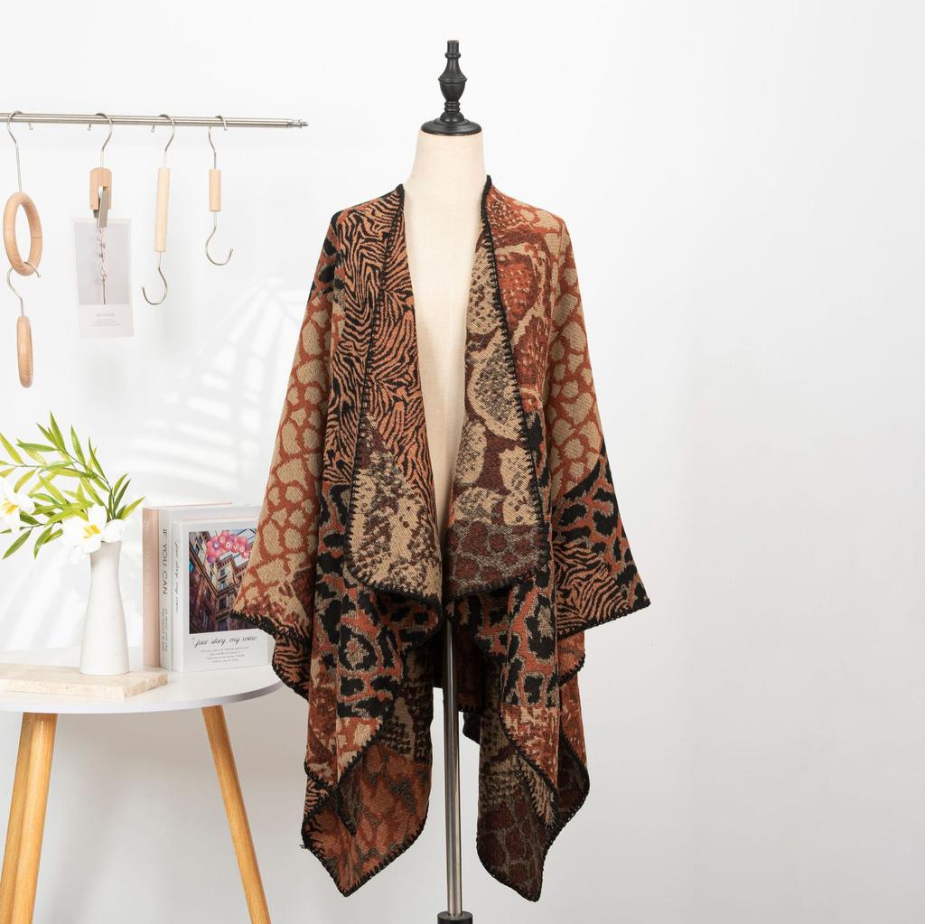 Fashion Street Flower Geometric Cardigan Travel Cape Scarf Cloak Travel Scarf Female Ethnic Style Shawl
