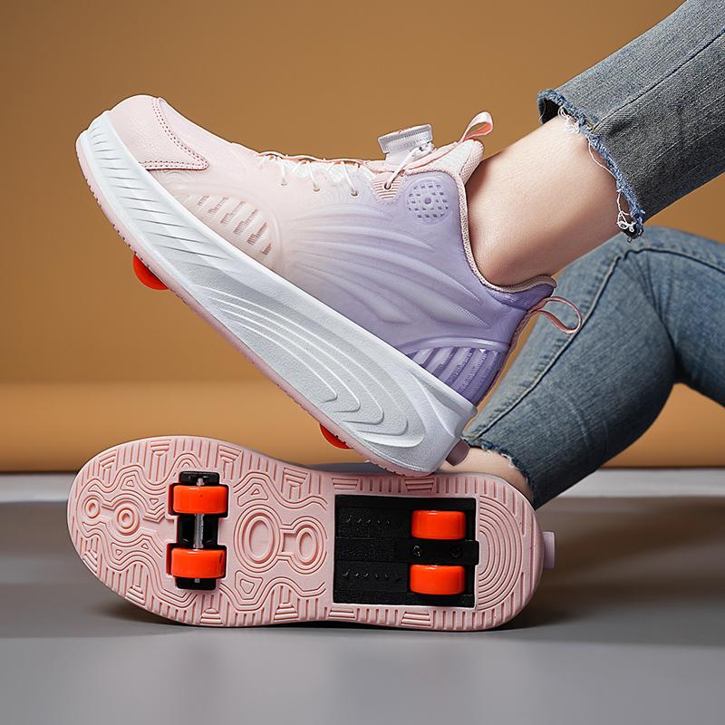 Children Wear Resistant Fashionable Trend Double Row Four Wheel Pulley Walking Shoes Sports Board Shoes
