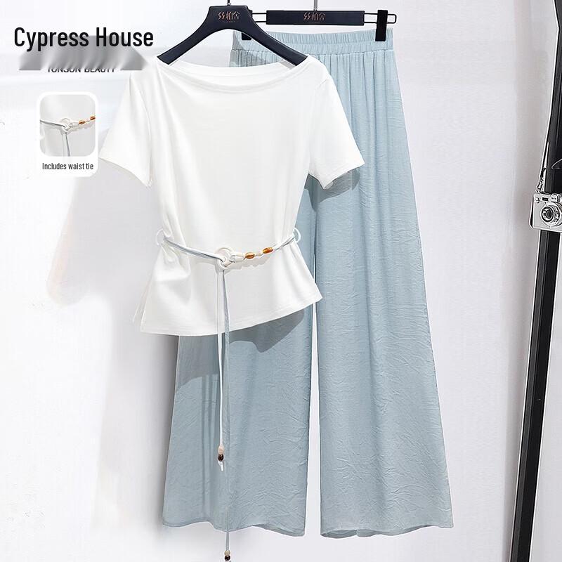 Women s Summer Round Neck Short Sleeve Top & Casual Pants Set L