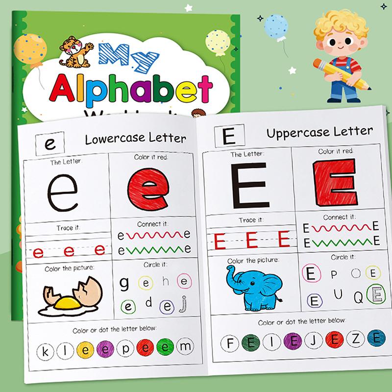 48 Pages, A-Z Alphabet Exercise Book, Writing Practice, Creative Coloring Adventure Drawing Book, English Homework Copybook