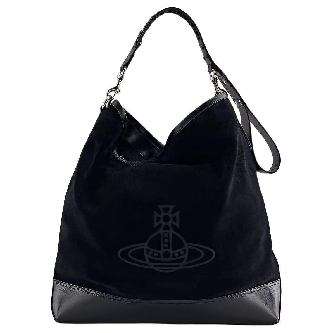 

VIVIENNE WESTWOOD Saturn Logo Adjustable Detachable Shoulder Strap Suede Calfskin Tote Bag Women Tote Bags Black 41030003L001VN403 Basic Set (Bag+Dust Bag)