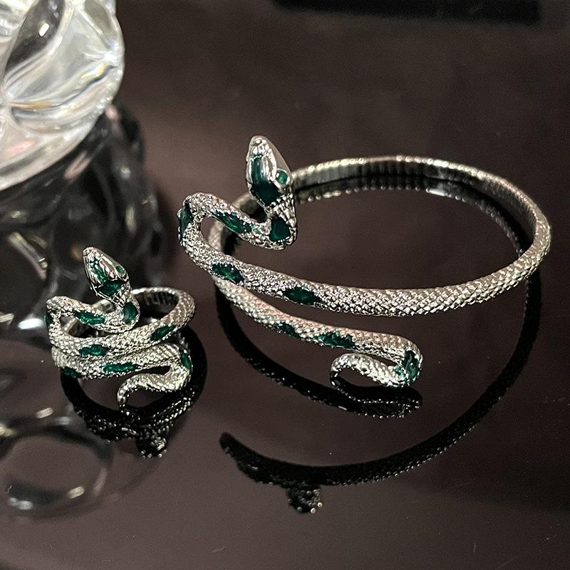 Niche Snake Enamel Drip Oil Bracelet & Open Ring - High-End Cold Style Women's Bangle