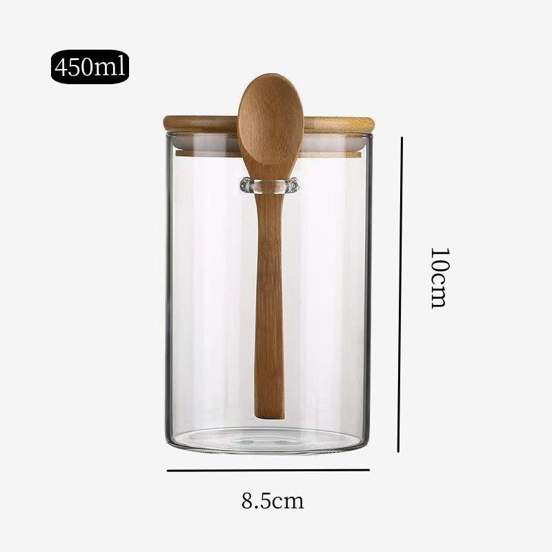 Airtight High Borosilicate Glass Jar with Spoon for Kitchen Storage: Perfect for Grains, Dried Fruits, and Coffee Beans
