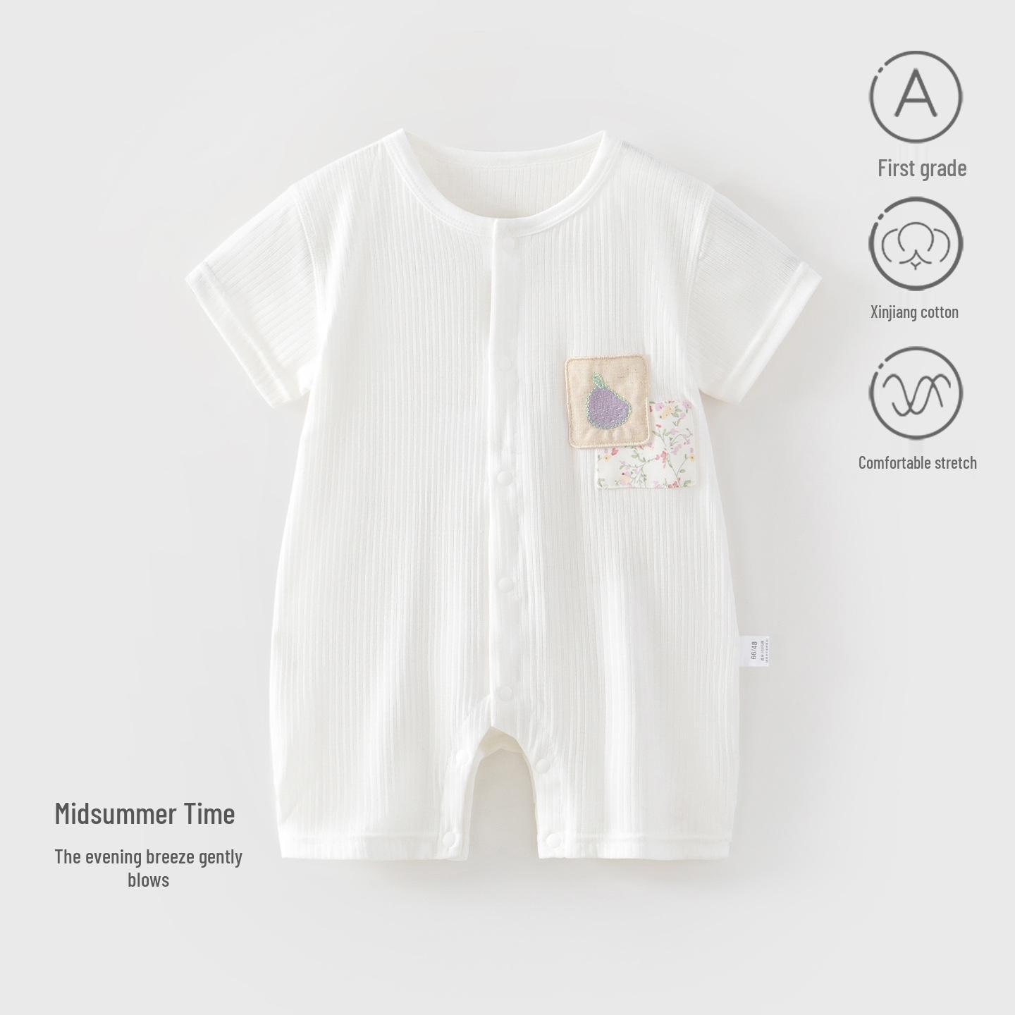 Unisex Summer Baby Onesie: Thin, Short-Sleeve Bodysuit for Infants, Toddlers & Newborns 80 cm кремовый/белый