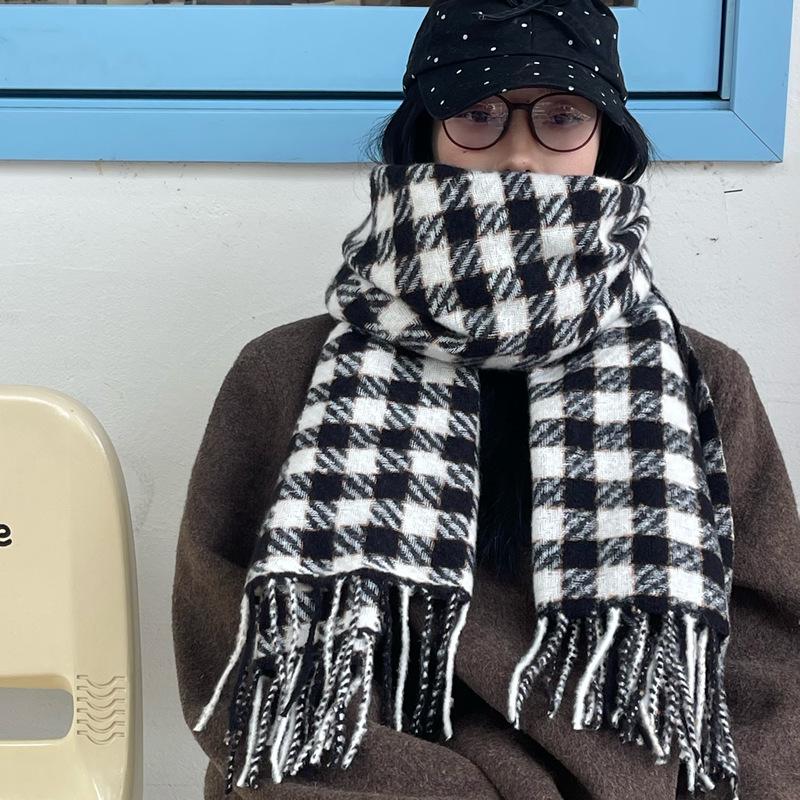 Women's Faux Cashmere Plaid Scarf - Korean Style, Thick & Warm Autumn/Winter Shawl