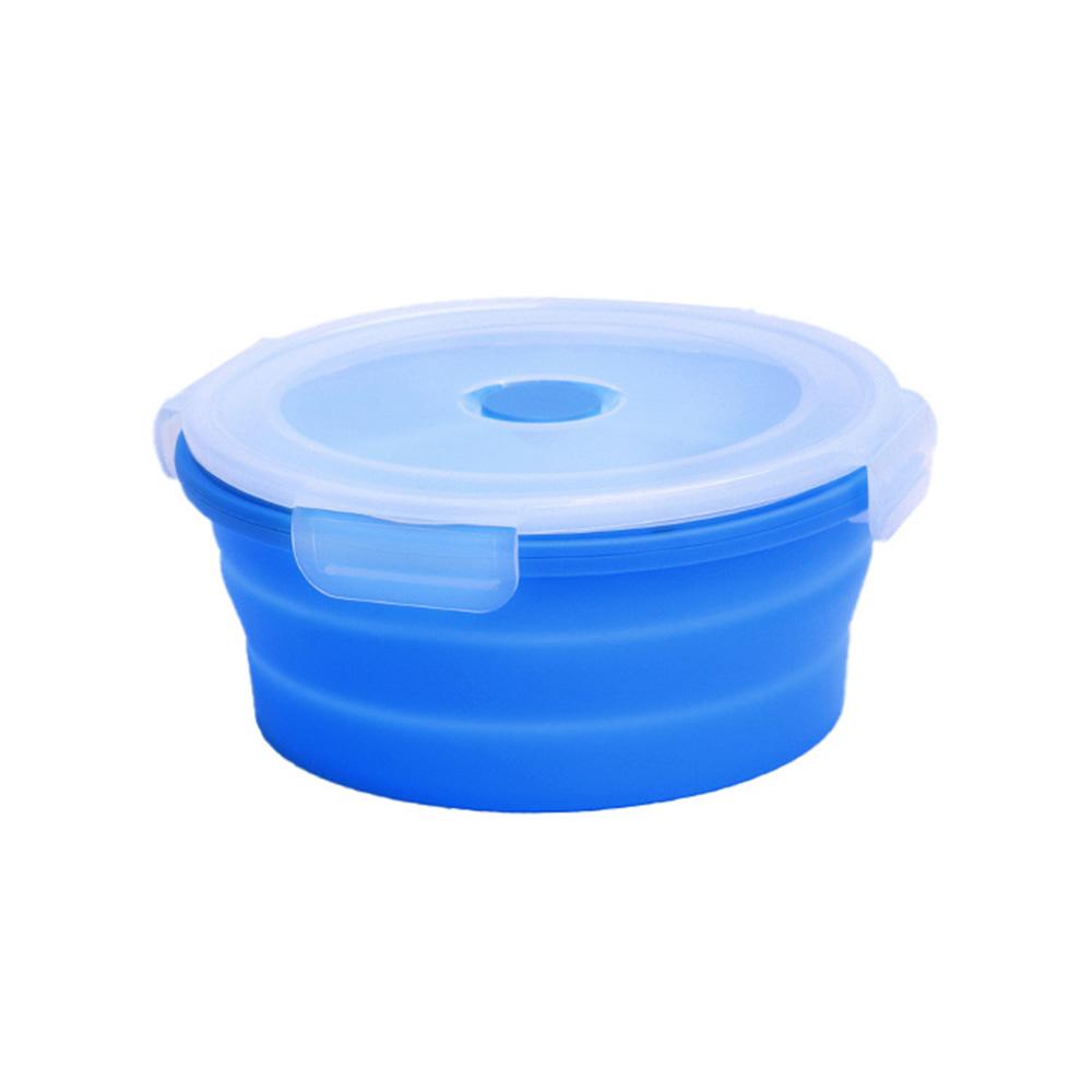 

Портативні круглі складні силіконові чаші для кемпінгу на відкритому повітрі, що зберігають свіжість, ланч-бокс. Стійкий до високих температур контейнер для їжі з кришкою. 400ML синій