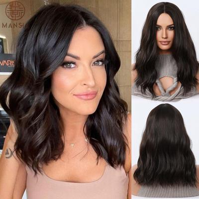 European and American Fashion Medium-Long Wave Wig, Black-Brown Long Wave High-Temperature Fiber Hairpiece
