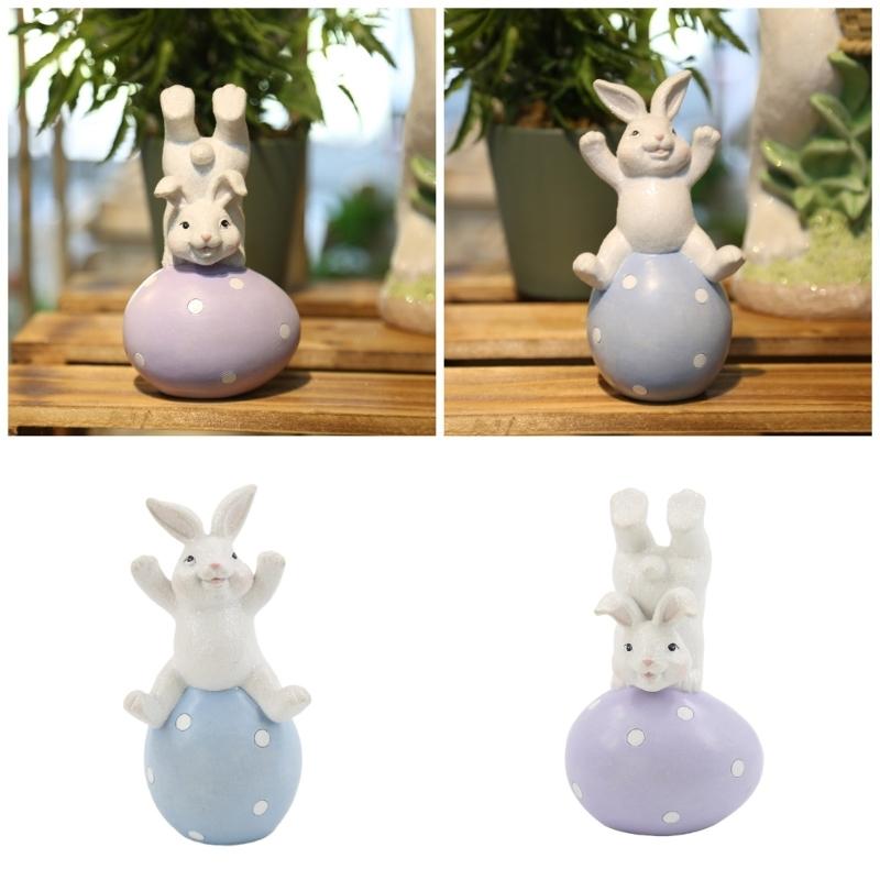 Easters Decorations Bunnies Decors Spring Figurine Table Centerpiece Resin Easters Eggs Rabbit Statue Tabletop Ornament