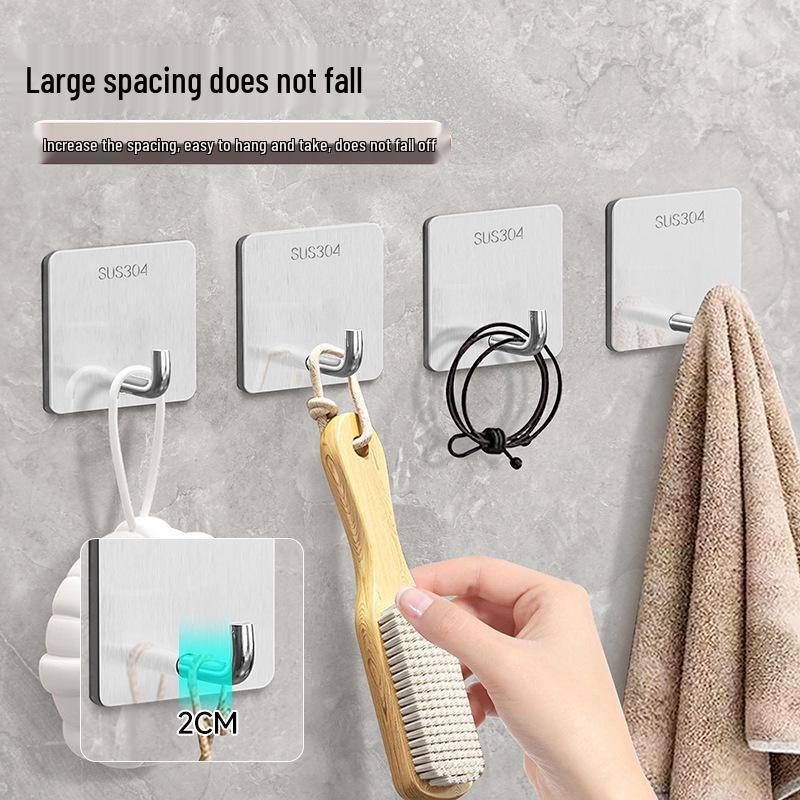 Stainless Steel Punch-Free Bathroom & Kitchen Wall Hook, Load-Bearing, Behind Door Use