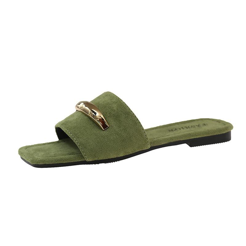 

Summer new one-word slippers women s outerwear with skirts niche trendy style flat-bottomed slippers 40 зелёный