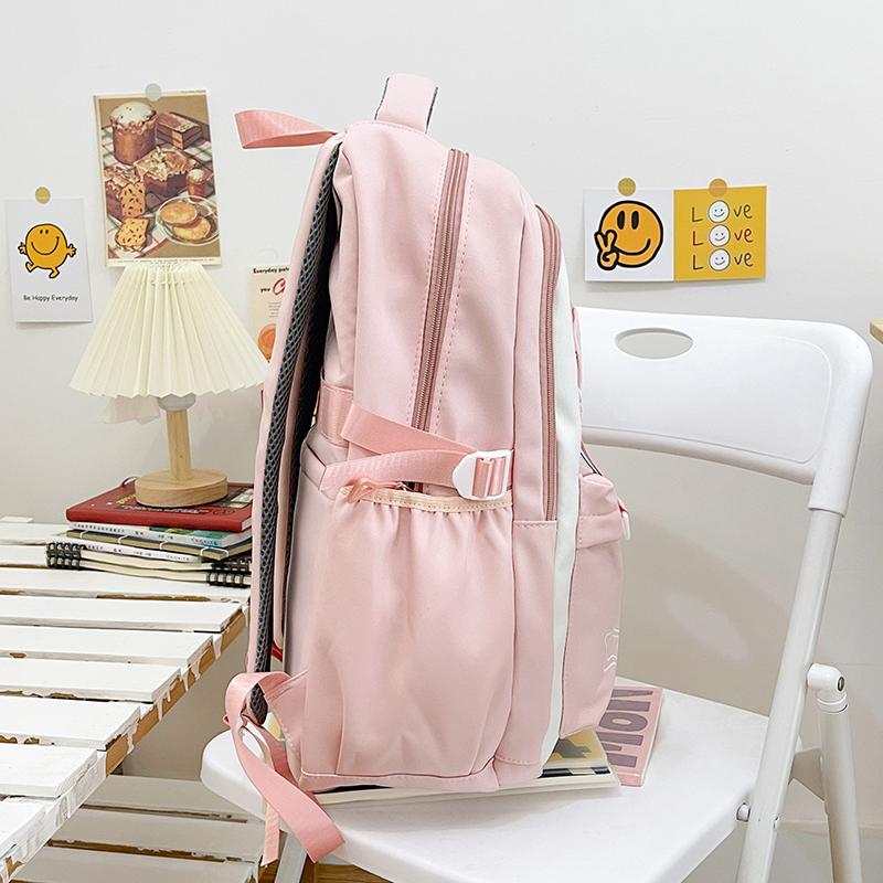 Women's Large Capacity Backpack Color Block Student Schoolbag Shoulder Bag