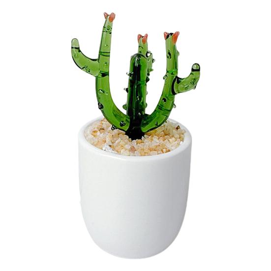 Creative Glass Cactus Ornament Mini Desktop Plant Decor for Office Home Handcrafted Decorative Flower Gifts for Plant Lovers & Desk Accessory