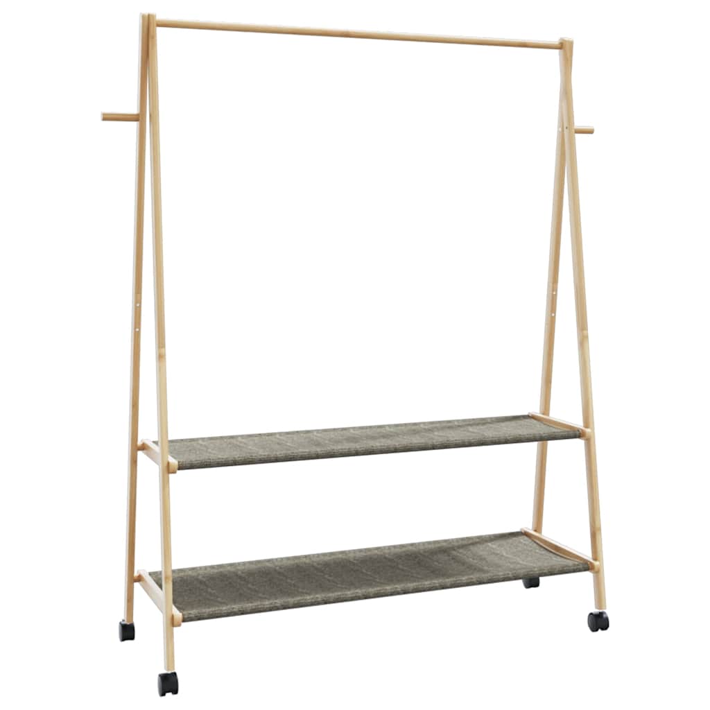 Bamboo Clothes Rack with Shelves and Casters 132 X 45.5 X 155.5 Cm