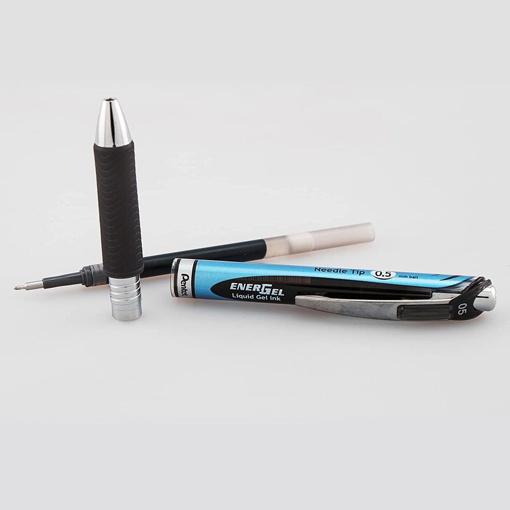Pentel Energel 0.5 mm Rtx Retractable, 12 Pack of 6 Black & 6 Blue Ink Pens Needle Tip, Pens 0.5 mm Fine Point