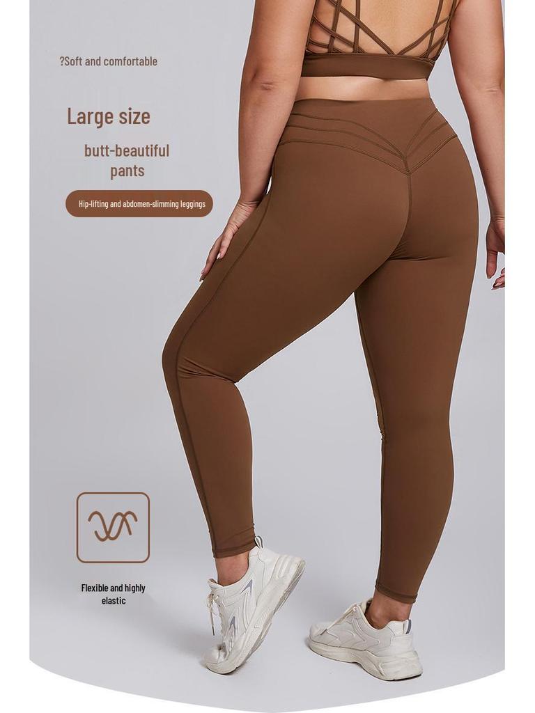 Plus Size High Elastic Yoga Suit: Women's Brushed Nude Feel Set with Shockproof Sportswear