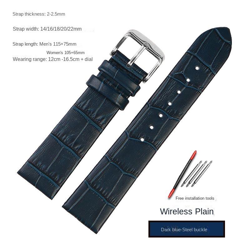 Blue Stainless steel strap substitute Rossini Medal Citizen Armani Longines Blue Cowhide Watch Chain Bracelet 20mm 21mm 22mm
