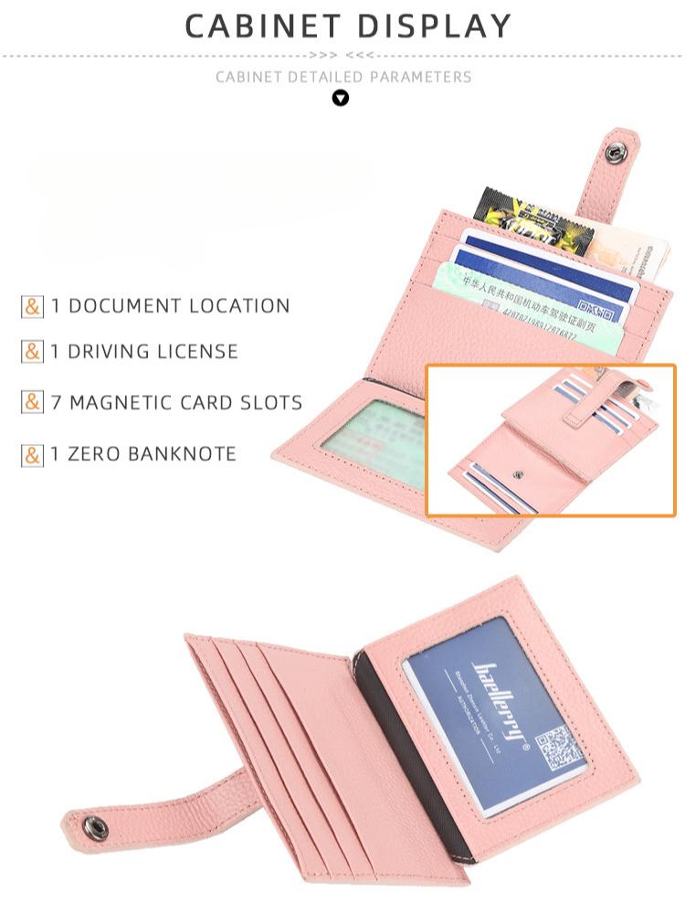 Baellerry Men and Women Multifunctional Short Purse Genuine Leather Wallet Ultra Thin Card Holder Unisex Billfold Snap Button Driver's License Bag