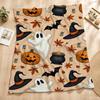 Cozy Halloween Flannel Throw Blanket - Soft Peach Background with Smiling Pumpkins, Ghosts & Autumn Leaves, Warm And Machine Washable, Ideal for Couch
