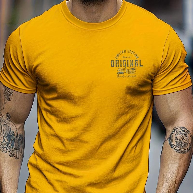 New Young Heren zomer puur katoen modieuze casual sport los letterpatroon bedrukt ronde hals korte mouw T-shirt top XL oranje