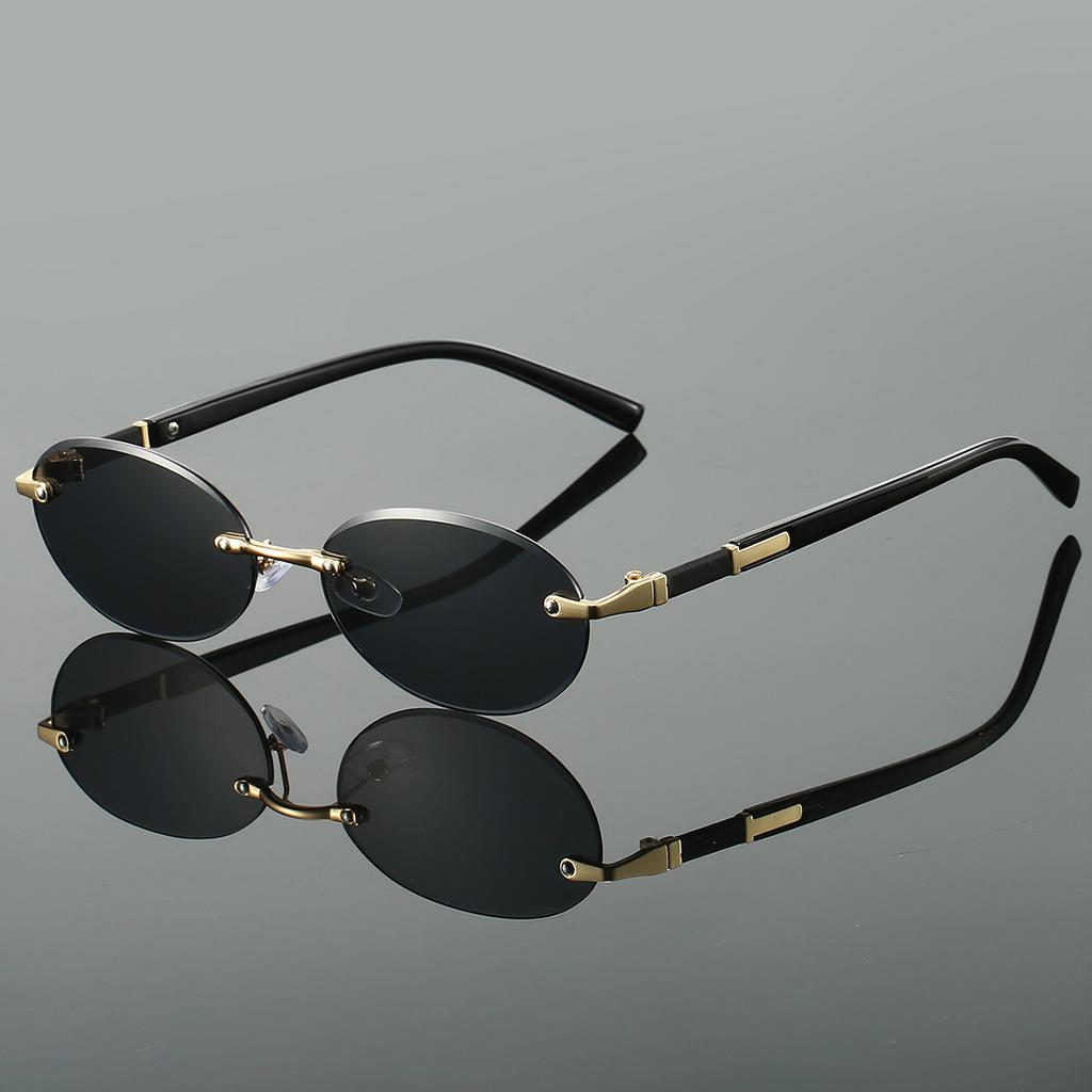 Trendy Retro Metal Gradient Shades Women Stylish Oval Vacation Beach Sunglasses Men's Chic Driving Anti UV Sun Glasses