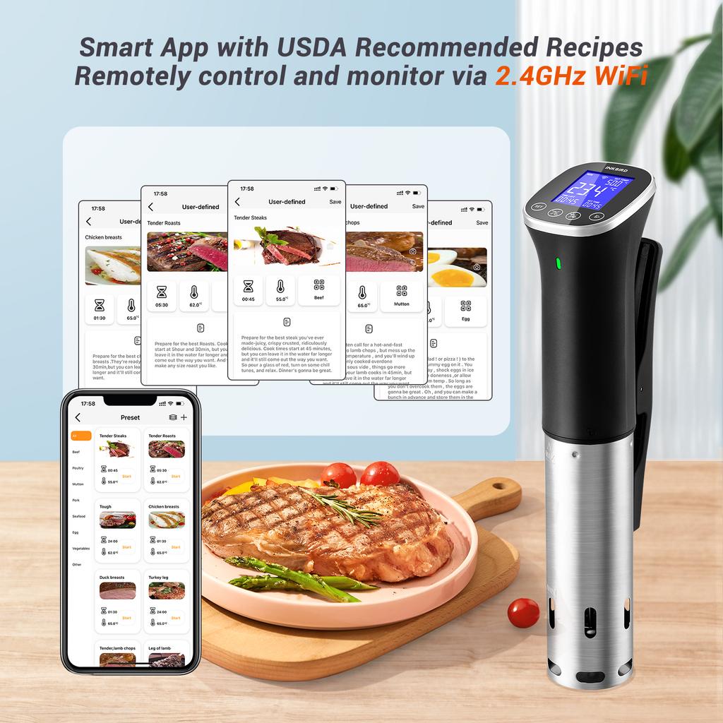 INKBIRD ISV-300W WiFi Sous Vide Machine 220V EU Plug IPX7 Waterproof Sous Vide Cooker APP Remote Control with Recipes Alarms