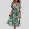 Robe Imprimée Décontractée Ample à Col en V et Manches Courtes avec Jupe Évasée pour Femme
