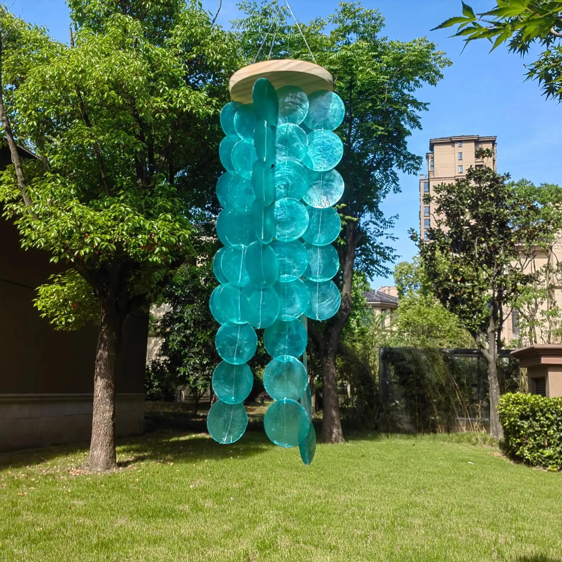

1pcs Handcrafted Capiz Shell Wind Chime 28in For Garden Balcony Yard Outdoor Decor Sea-Themed Beach Decor павлин голубой