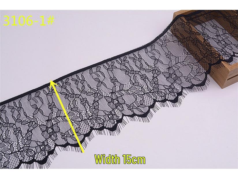 3m Black & White Eyelash Lace Fringe Trim for DIY Clothing - Multiple Styles, Non-Elastic, Soft Skirt Hem Decor.