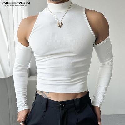Herren Sommer High Neck Cutout Ärmel Oversleeve Rib Casual Fitted Short Tank Tops
