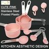 XGiGiX 8-Piece Pink Measuring Cup and Measuring Spoon Set with Stainless Steel Handles, Cute Pink Cups, and 2 Kitchen Tool Hooks