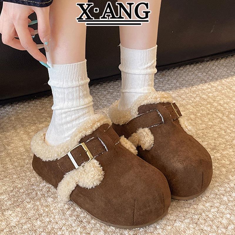 cm heightening thick-soled lamb wool shoes children's velvet warm cotton shoes leather bag head slippers outer wear