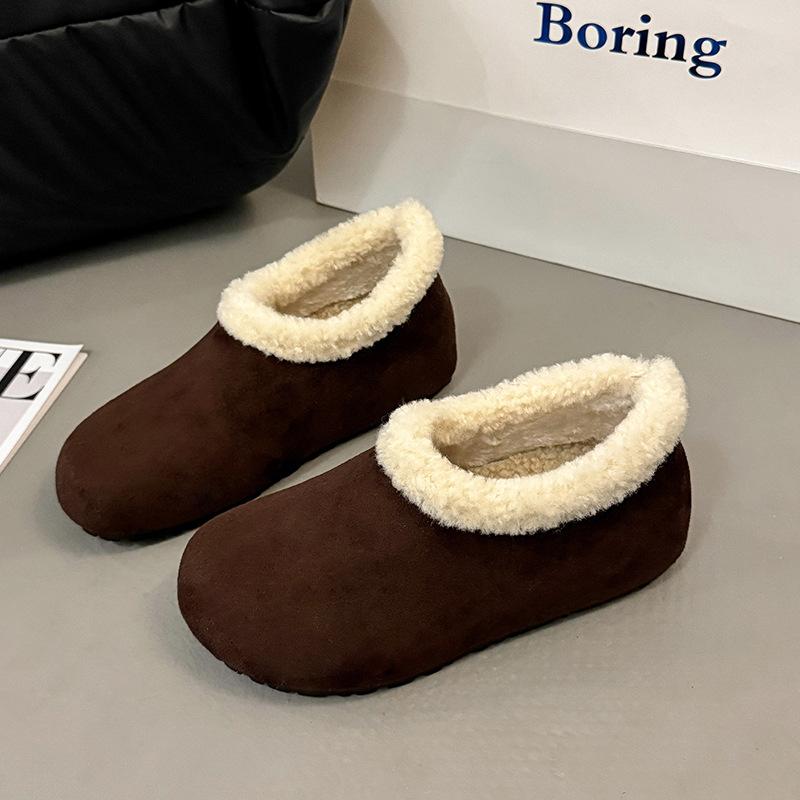 

Women s lightweight thick sole one foot stirrup winter warm fur one snow boots plush lining non-slip casual sports cotton boots fur shoes 40 кофейный