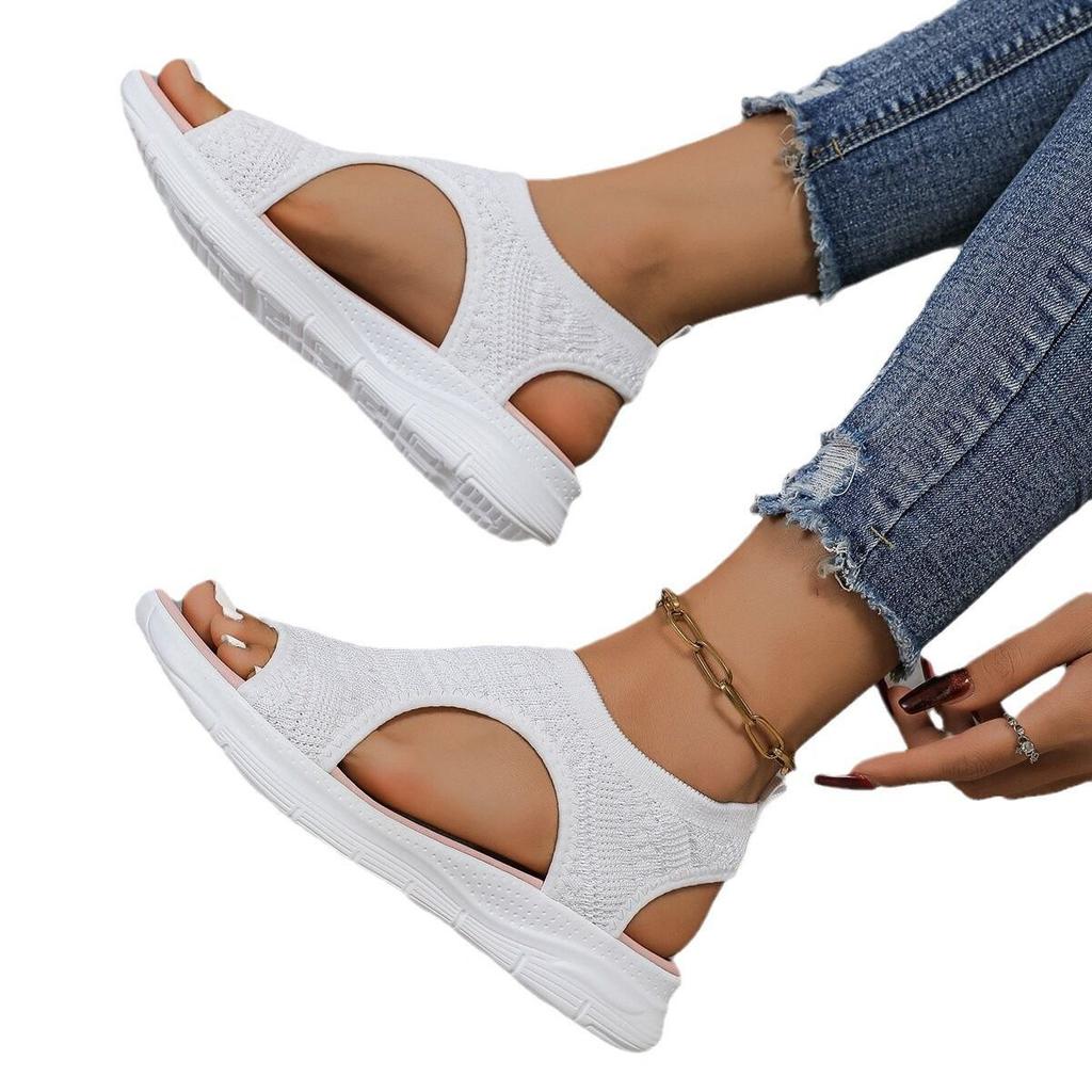 Außenhandelsschuhe 2025 Sommer neue Mode europäische und amerikanische Übergröße flach 2025 Flyknit Damen Sandalen