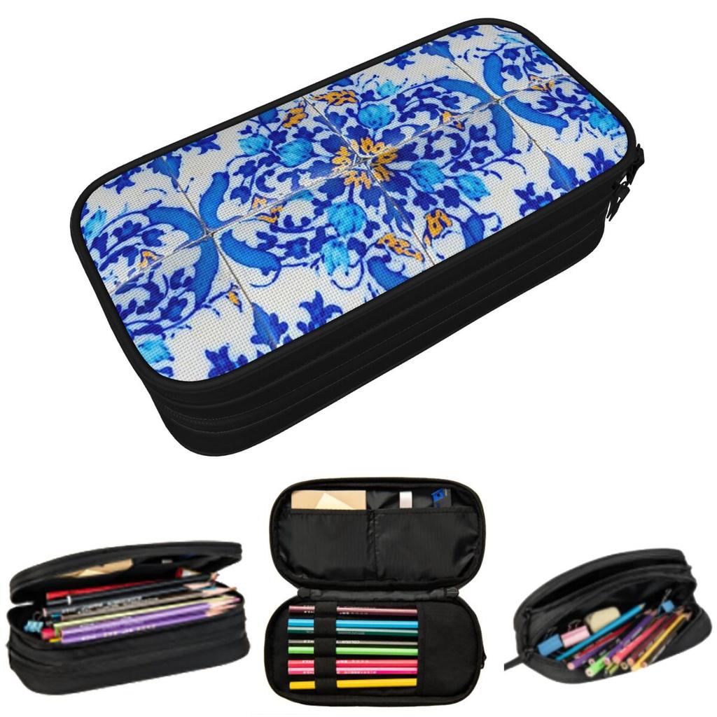 Portuguese Tile Decor Azulejo Lisboa Pencil Case for Studen Gifts Pen Box Pencil Bag Stationery Supplies Pen Holder Bag