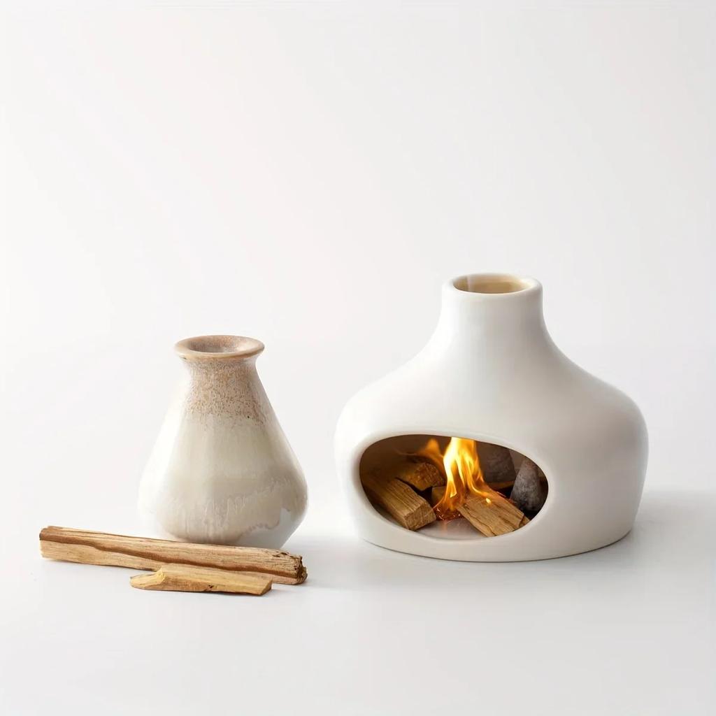 Eleganter Keramik Palo Santo & Salbei Räucherkegelhalter mit Kamin - Perfekt für Meditation, Yoga und Aromatherapie - Ideales Wohnkultur Geschenk