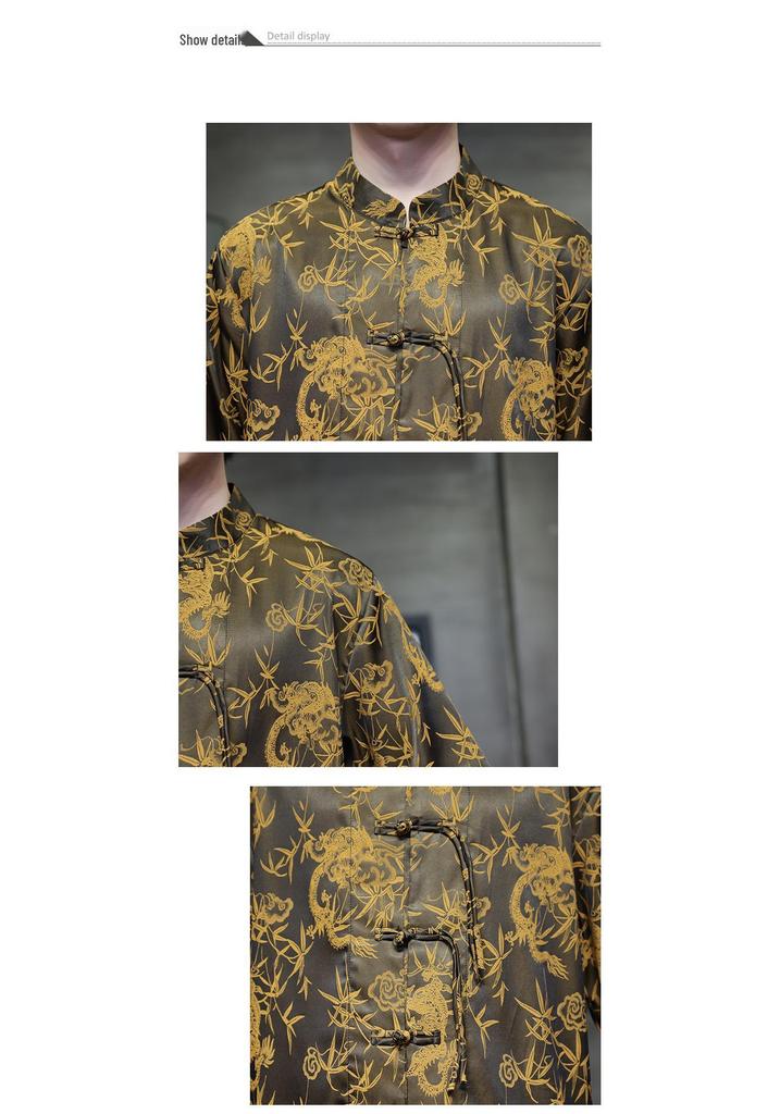 2024 Men's Chinese Style Jacquard Frog Button Tang Suit Shirt, Plus Size, Summer Casual