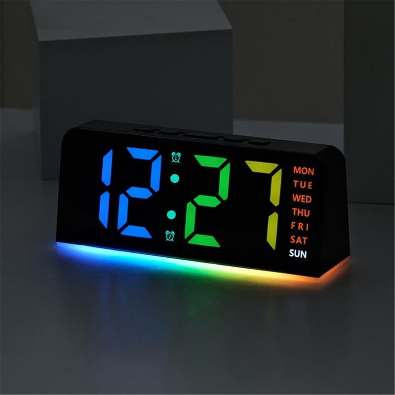 Color Changing Bedside Clock LED Time Week Date Display Quiet Night Light Brightness Adjustable Home Bedroom Accessory