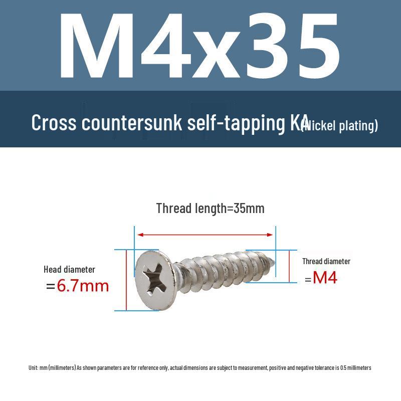 YiguYigu Nickel-Plated Phillips Flat Head Self-Tapping Screws M1-M5, Carbon Steel