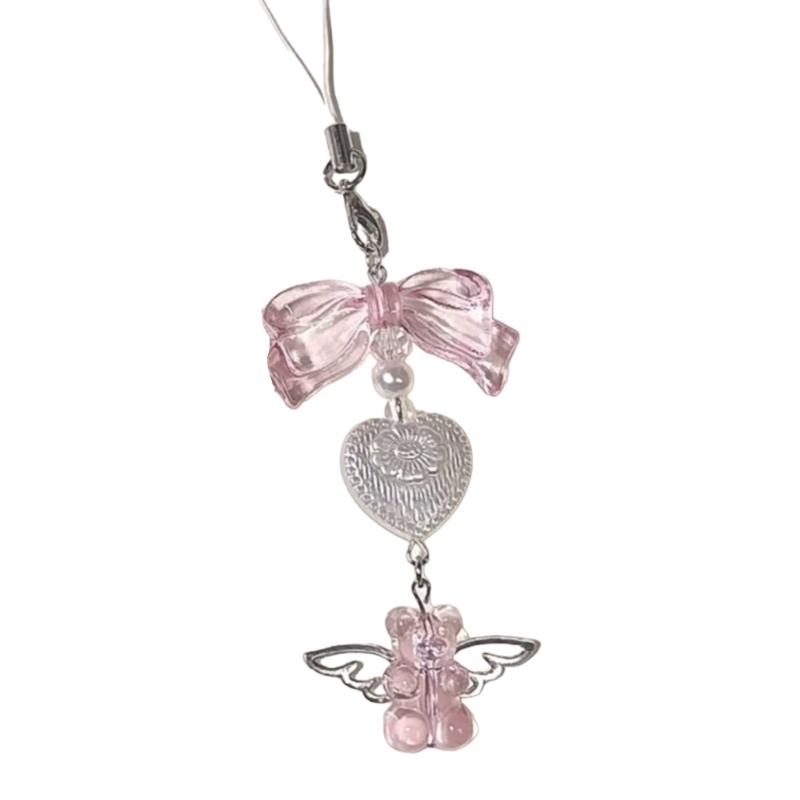 

Sweet Cute Bowknot Bear Phone Charm Straps Car Keys Hanging Pendants Y2K Bag Decoration Lanyard Purse Accessories 1