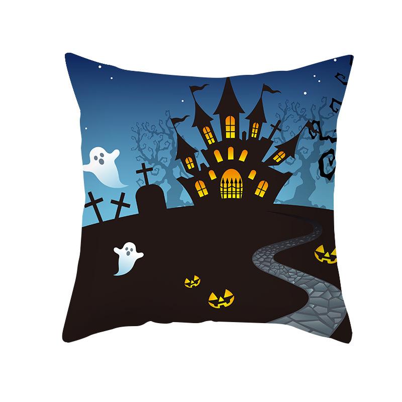 Halloween Pillow Cover New Product Cartoon Pumpkin Castle Print Peach Skin Cushion Cover Pillow Cover