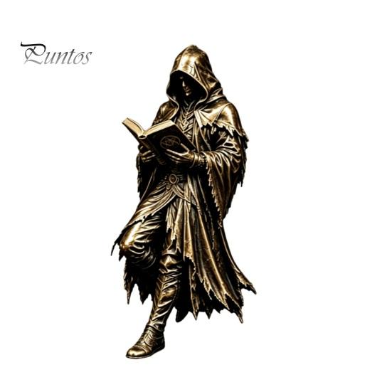 Occult Home Decoration Gothic Hooded Reaper Reading Book Resin Statue, Mystical Wizard Skull Figurine Unique Fantasy Collectible Desktop Bookshelf