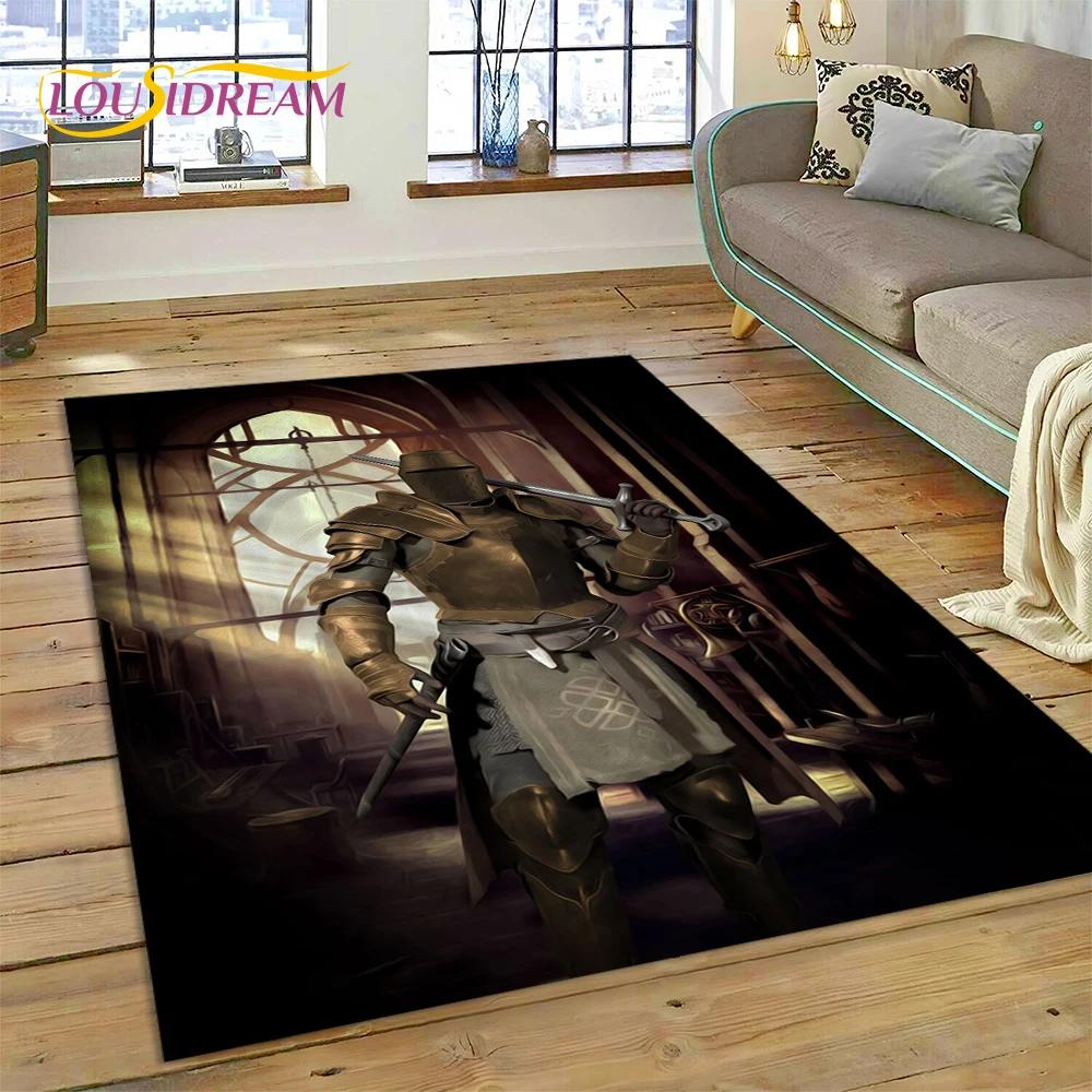 Cartoon 3D Crusaders Templar Black Knight  Carpet Rug for Home Living Room Bedroom Sofa Doormat Decor,Kids Area Rug Non-slip Mat