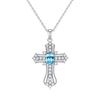 S925 Pure Silver All Diamond Cross Necklace for Women, Silver Inlaid with Natural Color Treasure, Fashionable and Versatile Gift