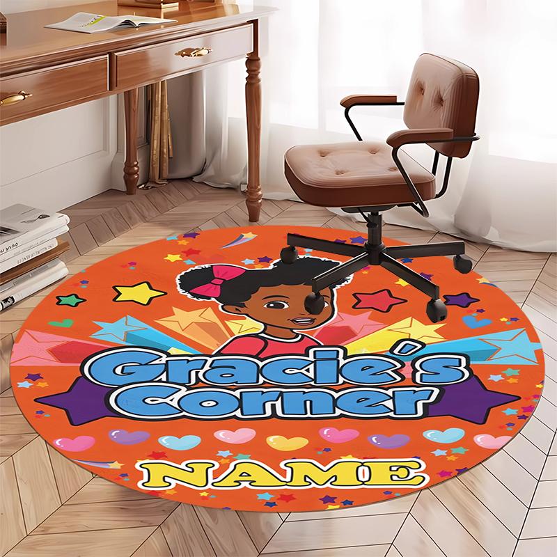 Custom Name Gracie's Corner Printed Round Rug Carpet Chair Rug Area Rug Entryway Doormats,for Office Chair Living Room Bedroom Kitchen Room.